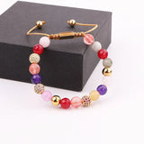 CZ Pave Ball Natural Stone Macrame Bracelet Women Gift
