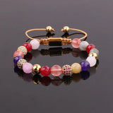 CZ Pave Ball Natural Stone Macrame Bracelet Women Gift