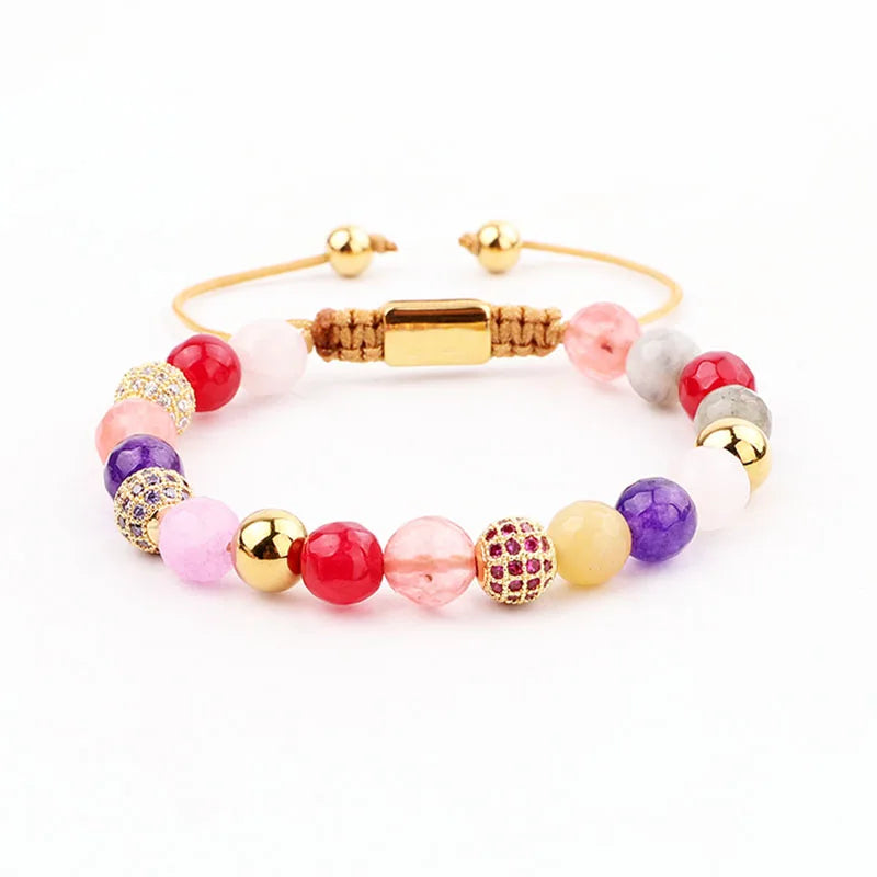 CZ Pave Ball Natural Stone Macrame Bracelet Women Gift