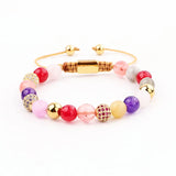 CZ Pave Ball Natural Stone Macrame Bracelet Women Gift