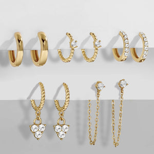 CZ Zircon Crystal Hoops Set Earrings Chain Brincos