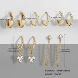 CZ Zircon Crystal Hoops Set Earrings Chain Brincos