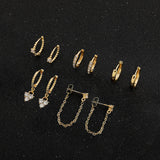 CZ Zircon Crystal Hoops Set Earrings Chain Brincos