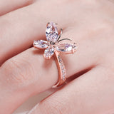 Butterfly Crystal Zircon Rose Ring for Women