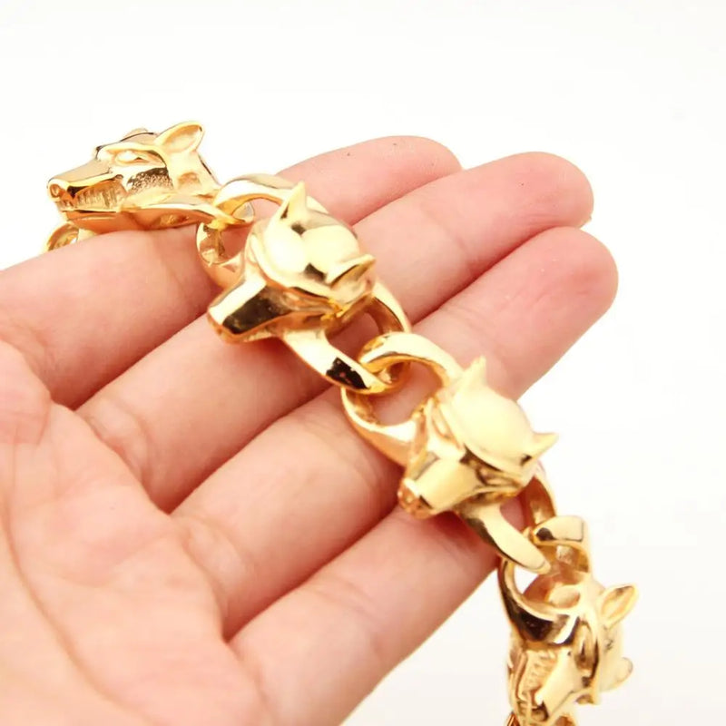 Christmas Wolf Bracelet Men Titanium Stainless Cuban Chain Punk Style