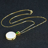 Natural Hetian Jade Round Pendant Necklace Chinese Style Ladies Jewelry