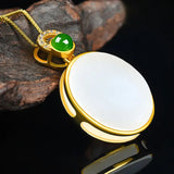 Natural Hetian Jade Round Pendant Necklace Chinese Style Ladies Jewelry