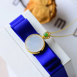 Natural Hetian Jade Round Pendant Necklace Chinese Style Ladies Jewelry