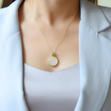Natural Hetian Jade Round Pendant Necklace Chinese Style Ladies Jewelry