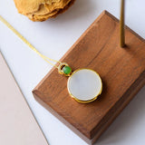 Natural Hetian Jade Round Pendant Necklace Chinese Style Ladies Jewelry
