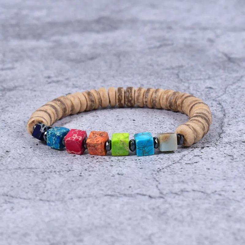 Coconut Shell & Jasper Chakra Bracelet Unisex