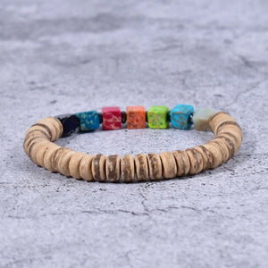 Coconut Shell & Jasper Chakra Bracelet Unisex