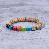 Coconut Shell & Jasper Chakra Bracelet Unisex