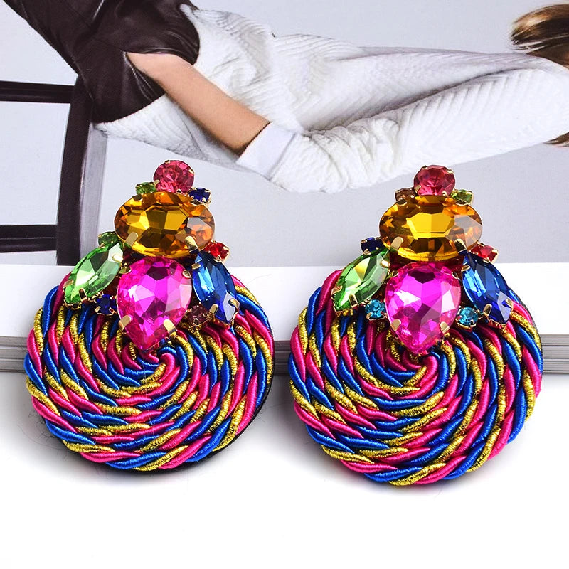Crystal Round Earrings Rhinestone Jewelry Accessories For Women