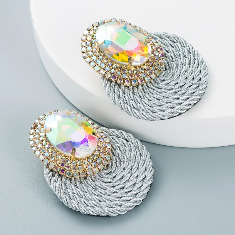 Colorful Crystal Round Earrings Statement Jewelry