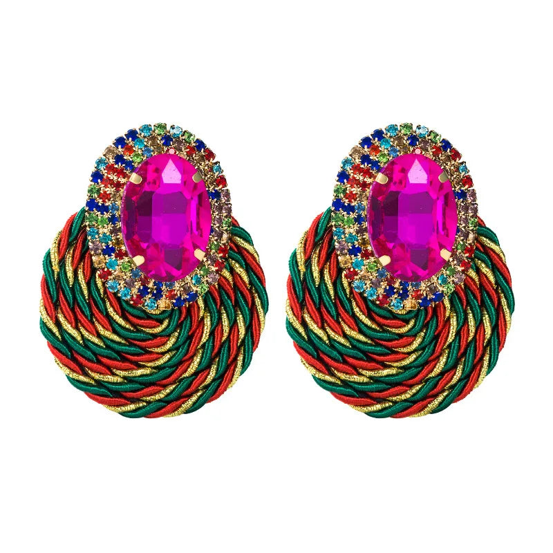 Colorful Crystal Round Earrings Statement Jewelry