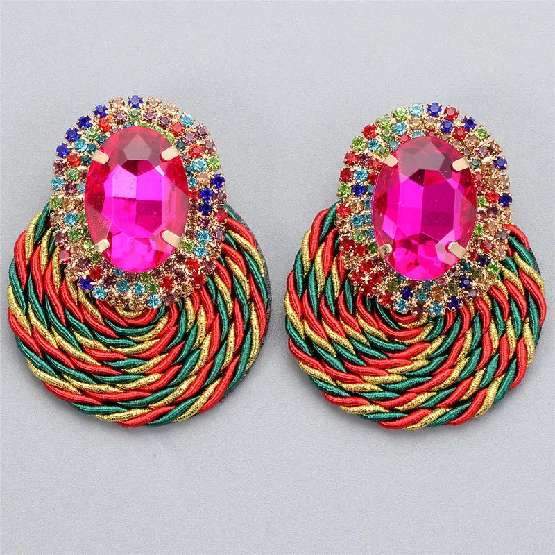 Colorful Crystal Round Earrings High Statement Rhinestone Jewelry