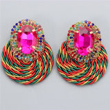 Colorful Crystal Round Earrings High Statement Rhinestone Jewelry