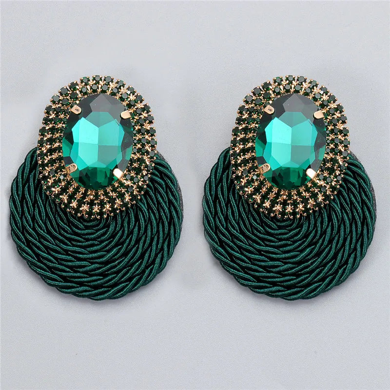 Colorful Crystal Round Earrings High Statement Rhinestone Jewelry