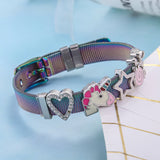 Colorful Heart Sart Stainless Steel Mesh Bracelet Set DIY Unicorn Charm Bracelet