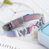 Colorful Heart Sart Stainless Steel Mesh Bracelet Set DIY Unicorn Charm Bracelet