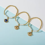 Copper Beads Pearl Bracelet Charm Bracelet Wedding Jewelry