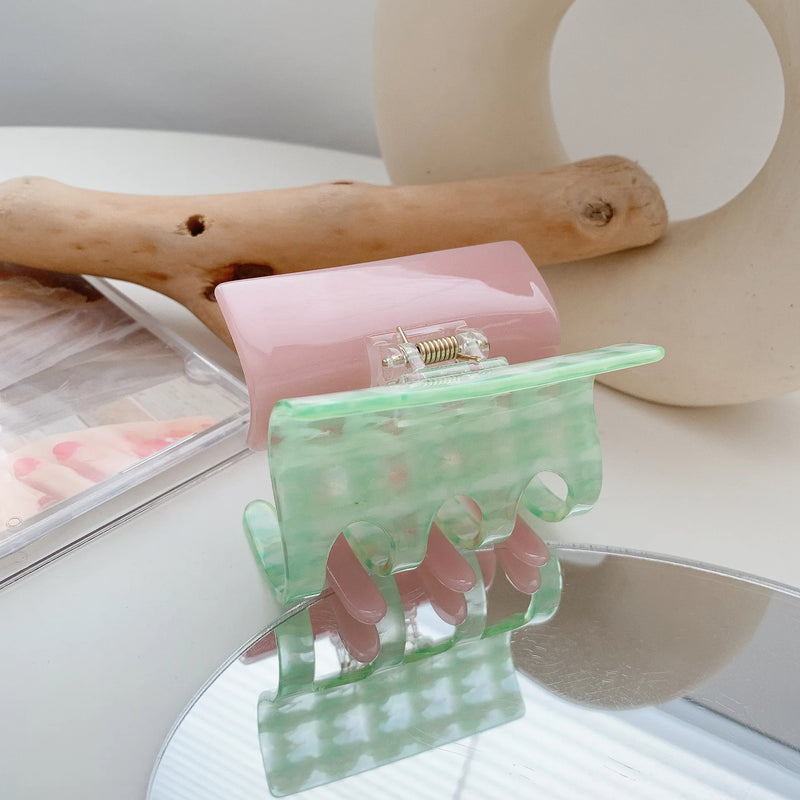 Stylish 6.8CM Double Colorful Acetate Hair Claw Clip for Women Girls