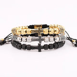 Cross Charm Macrame Bracelet Men Stainless Steel CZ Pave Beaded Adjustable