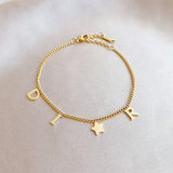Crystal Star Pendant Bracelet Zirconia Letter D Charm Chain Party