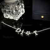 Crystal Star Pendant Bracelet Zirconia Letter D Charm Chain Party