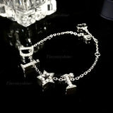 Crystal Star Pendant Bracelet Zirconia Letter D Charm Chain Party