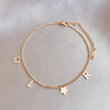 Crystal Star Pendant Bracelet Zirconia Letter D Charm Chain Party