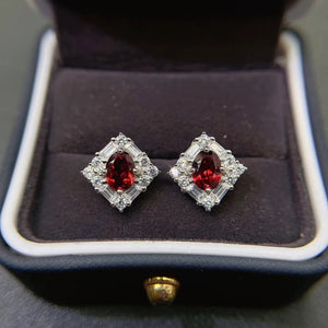 Square Garnet Earring Studs 925 Silver for Women