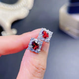 Square Garnet Earring Studs 925 Silver for Women