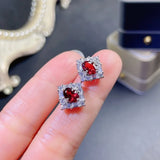 Square Garnet Earring Studs 925 Silver for Women