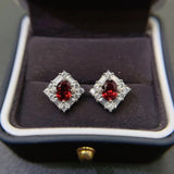 Square Garnet Earring Studs 925 Silver for Women