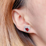 Square Garnet Earring Studs 925 Silver for Women