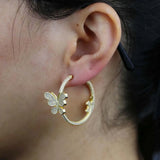 Delicate Butterfly Hoop Earring with Mini Cubic Zirconia for Women