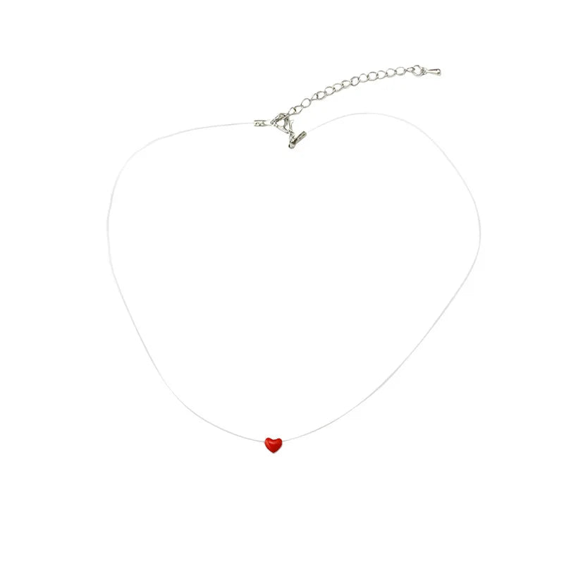 Crystal Choker Necklace Oil Heart Charms Invisible Fish Line Women Jewelry Gift
