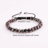 Handmade Glass Rose Flower Bead Bracelet for Women