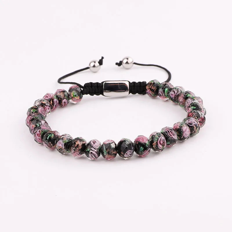 Handmade Glass Rose Flower Bead Bracelet for Women