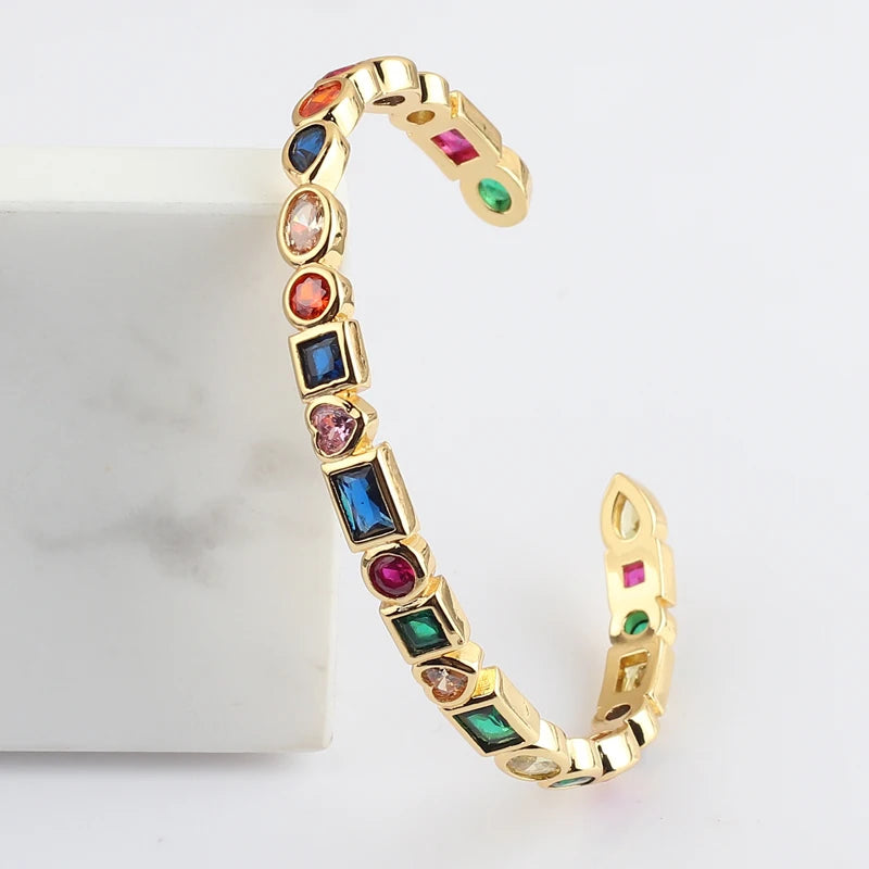 Heart CZ Crystal Rainbow Bangle Wedding Jewelry