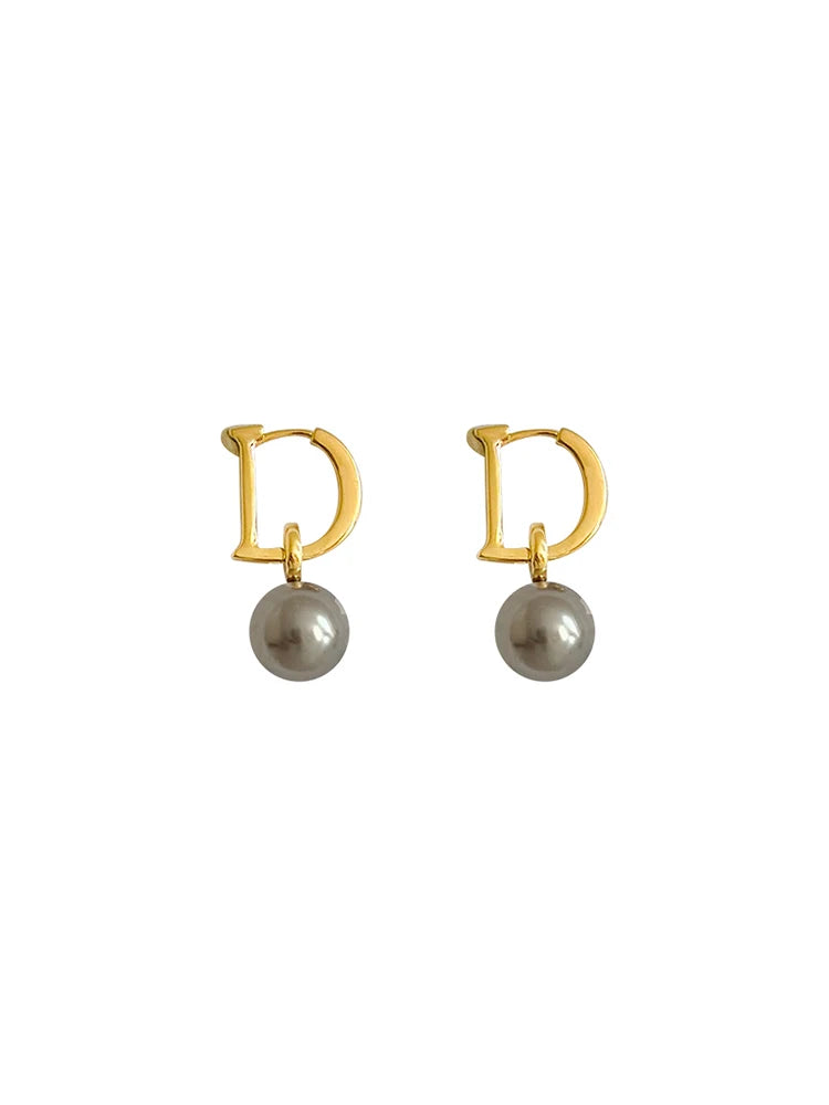 Vintage French Style D Earrings with Pearl Beads