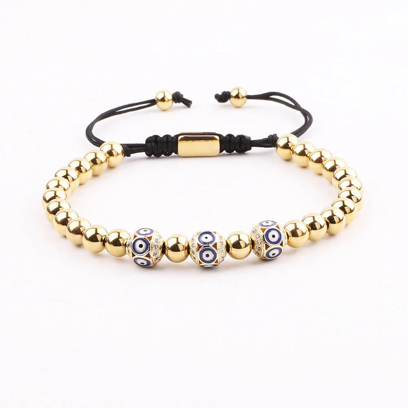 Enamel Evil Eye Ball Charm Beaded Macrame Lucky Bracelet JBS12341