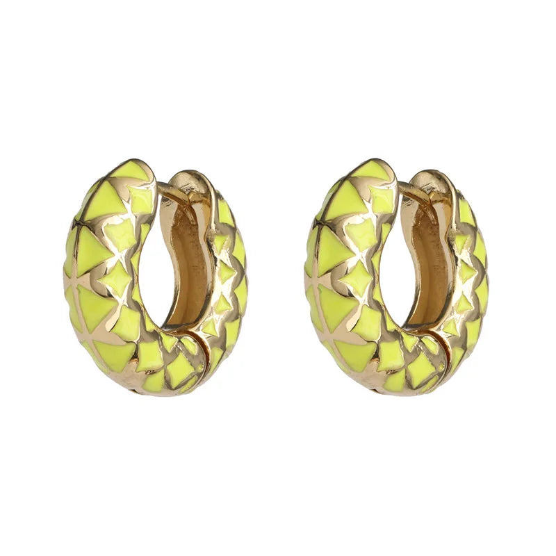 Boho Enamel Small Hoop Earrings Multicolor Geometric Circle Wedding Jewelry