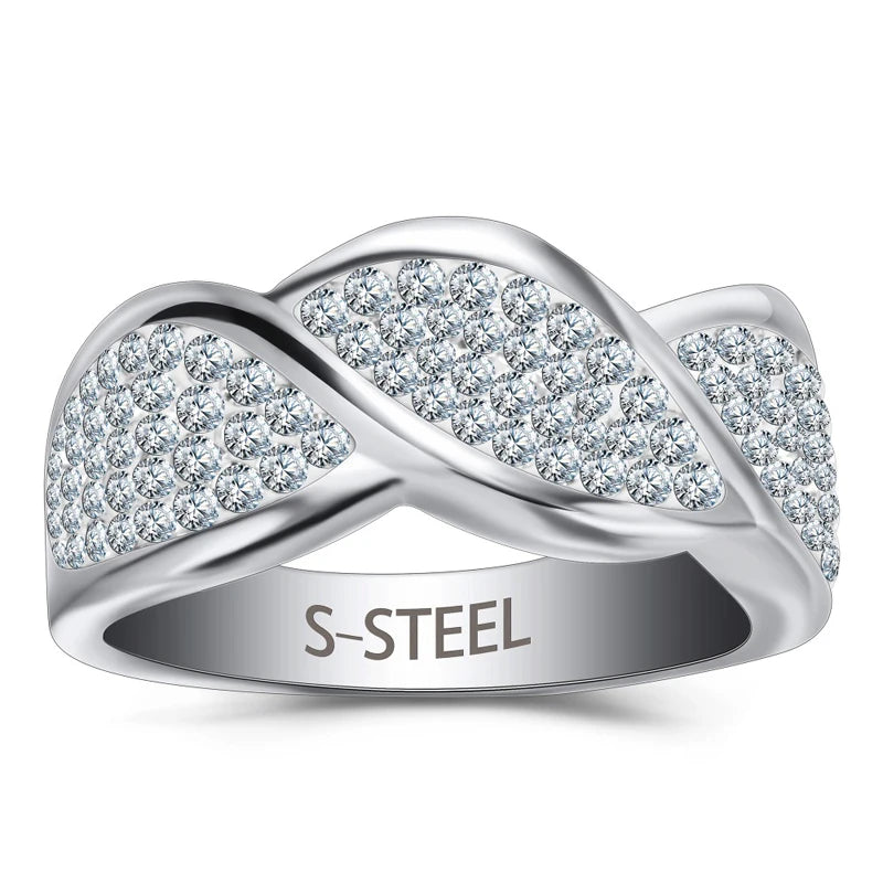 Leaf Ring Stainless Steel Austrian Crystal Jewelry