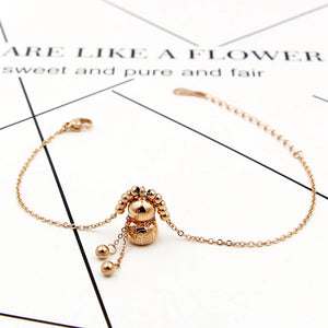 Chinese Element Bead Fu Character Gourd Anklets Titanium Steel Rose Jewelry