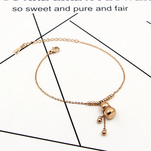 Chinese Element Bead Fu Character Gourd Anklets Titanium Steel Rose Jewelry
