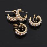 Vintage Pearl Clip-On Hoop Earrings for Women