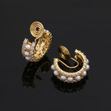 Vintage Pearl Clip-On Hoop Earrings for Women